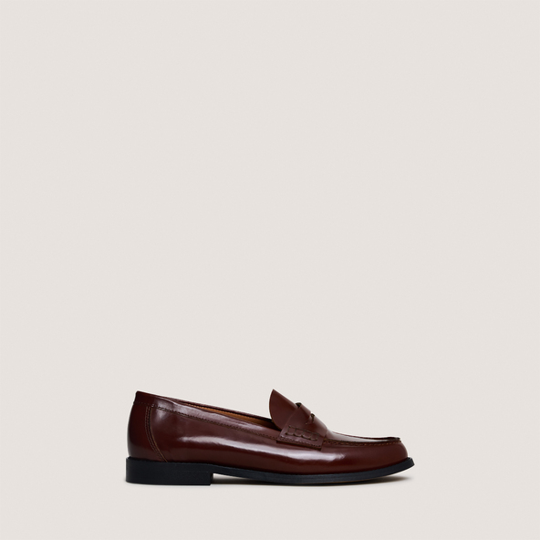 Jonak Penny Loafers With Raised Soles In Brown Glazed Leather AUDELYA