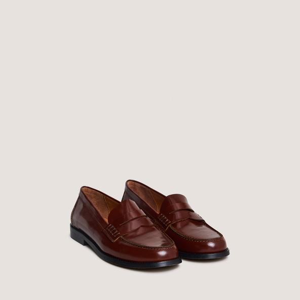 jonak Penny loafers with raised soles in brown glazed leather AUDELYA
