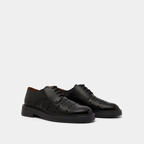Jonak Pierced Derbies In Glazed Black Leather AMARANTE