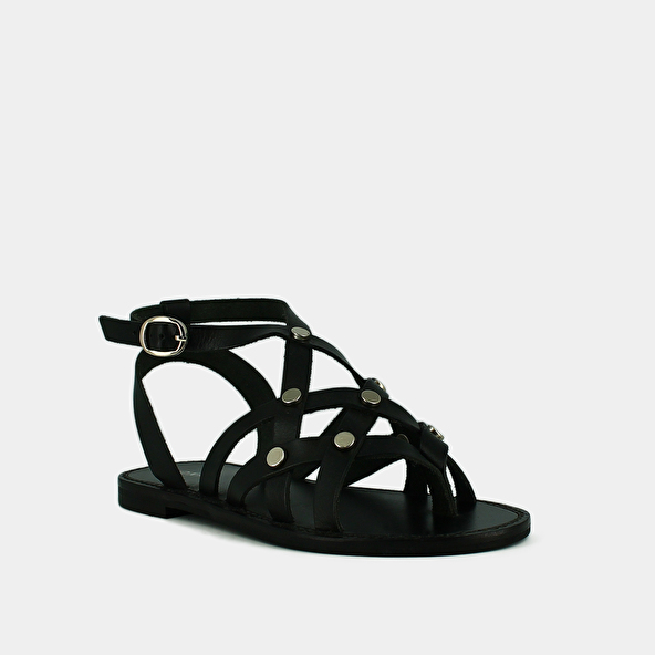 Jonak Plagettes With Buckles And Multiple Straps In Black Leather WULIA