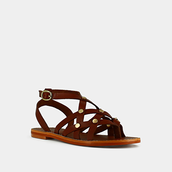 Jonak Plagettes With Buckles And Multiple Straps In Cognac Leather WULIA
