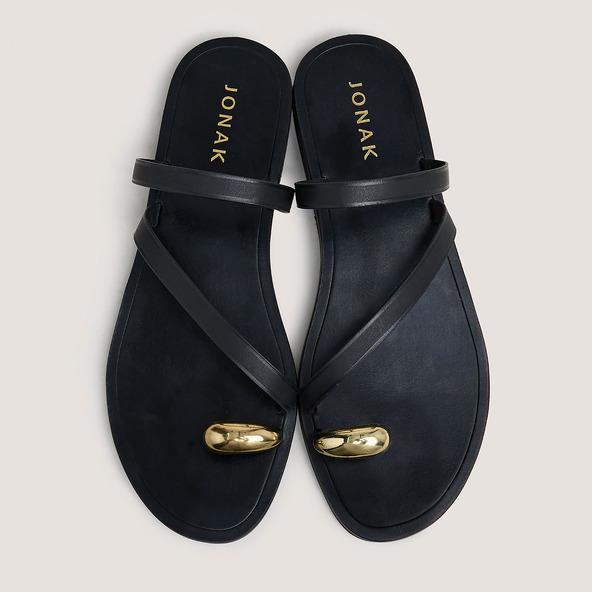 Jonak Plagettes With Slender Straps And Gold Details In Black Leather WIFE