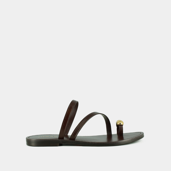 jonak Plagettes with slender straps and gold details in dark brown leather WIFE