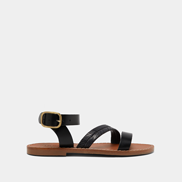 Jonak Plagettes With Straps In Black Glazed Leather LAUSANNE
