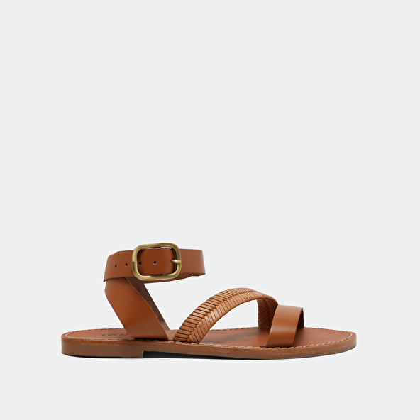 Jonak Plagettes With Straps In Cognac Glazed Leather LAUSANNE