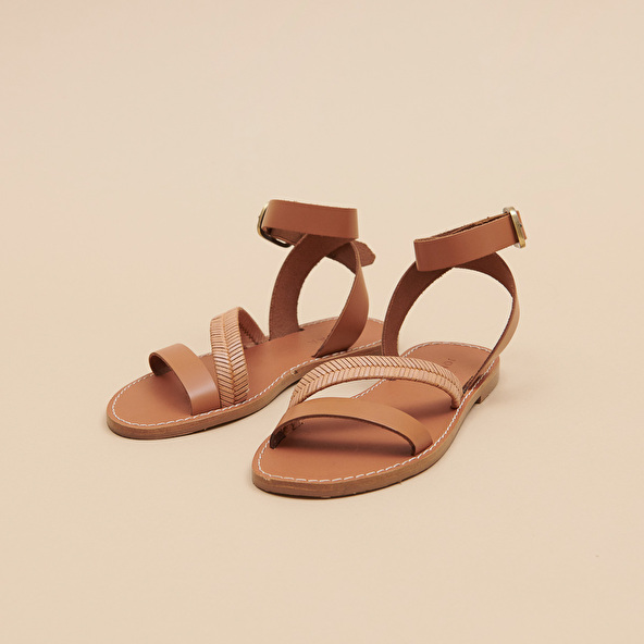 jonak Plagettes with straps in cognac glazed leather LAUSANNE
