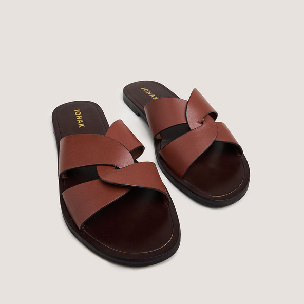 Jonak Plagettes With Wide Criss-cross Straps In Cognac Leather WINKO