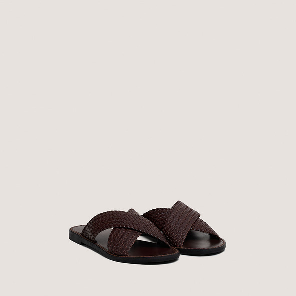 Jonak Plagettes With Wide Criss-cross Straps In Dark Brown Leather WITCH