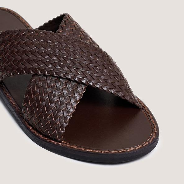 Jonak Plagettes With Wide Criss-cross Straps In Dark Brown Leather WITCH
