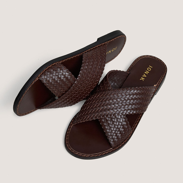 Jonak Plagettes With Wide Criss-cross Straps In Dark Brown Leather WITCH