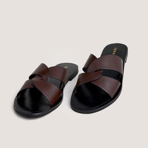 Jonak Plagettes With Wide Criss-cross Straps In Dark Brown Leather WINKO