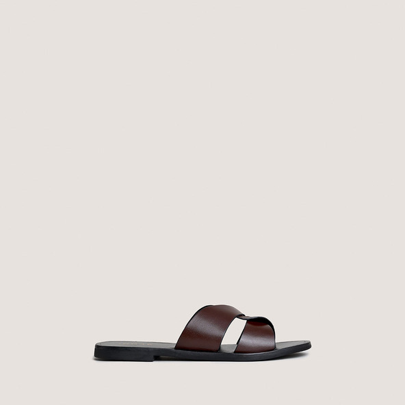 jonak Plagettes with wide criss-cross straps in dark brown leather WINKO