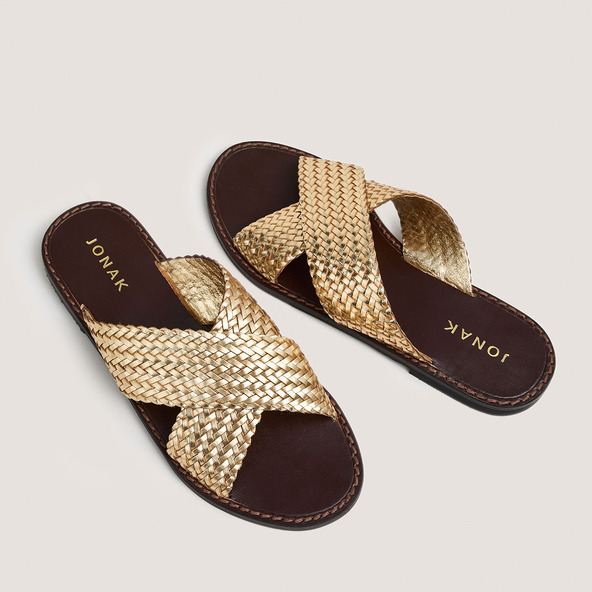 Jonak Plagettes With Wide Criss-cross Straps In Gold Leather WITCH