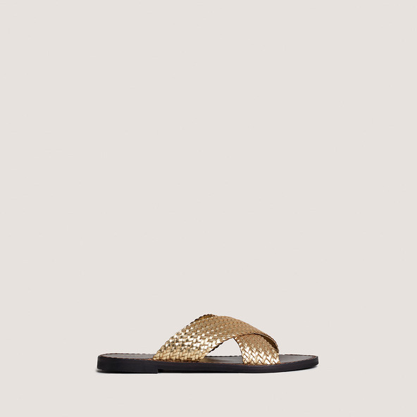 jonak Plagettes with wide criss-cross straps in gold leather WITCH