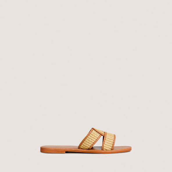 jonak Plagettes with wide straps in beige raffia and camel leather WAVA