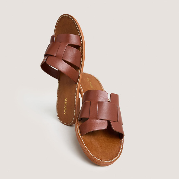 Jonak Plagettes With Wide Straps In Cognac Leather WILOU