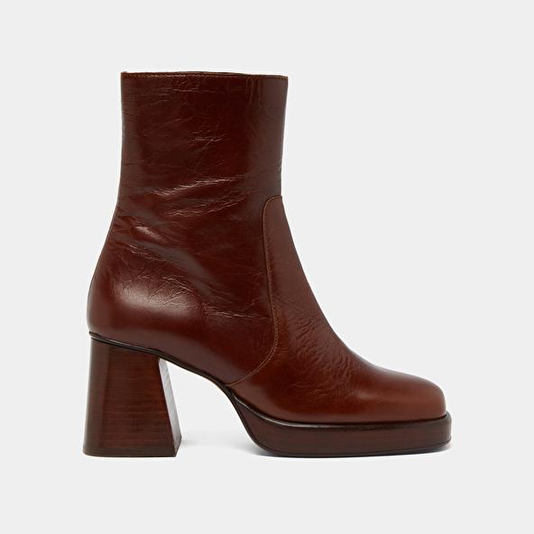 Jonak Platform Ankle Boots In Brown Distressed Leather BRIGAND