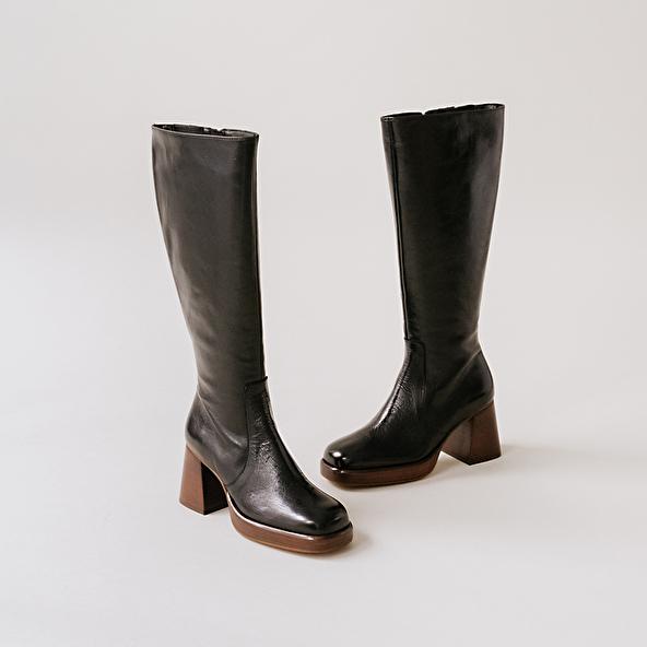 Jonak Platform Boots In Black Distressed Leather Calf Size M BETINA