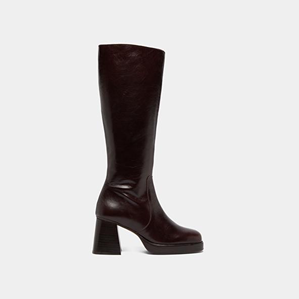Jonak Platform Boots In Chocolate Distressed Leather BETINA