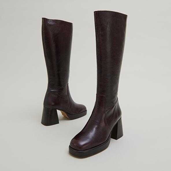 Jonak Platform Boots In Chocolate Distressed Leather BETINA