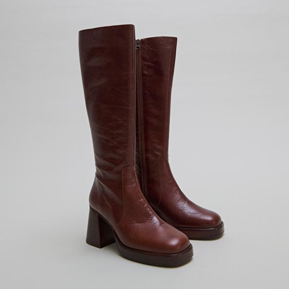 Jonak Platform Boots In Distressed Brown Leather BETINA