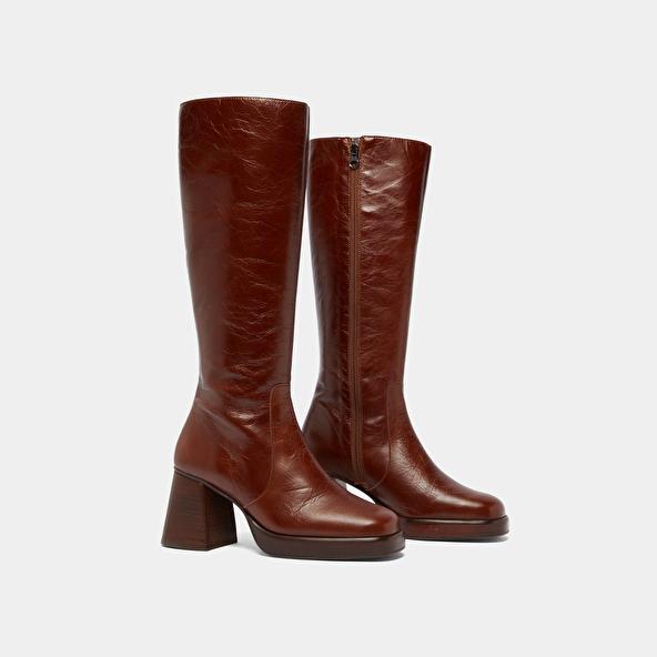 Jonak Platform Boots In Distressed Brown Leather BETINA