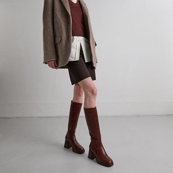jonak Platform boots in distressed brown leather BETINA