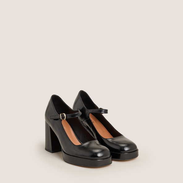Jonak Platform Mary Jane With Rounded Toe In Black Leather VERITOX
