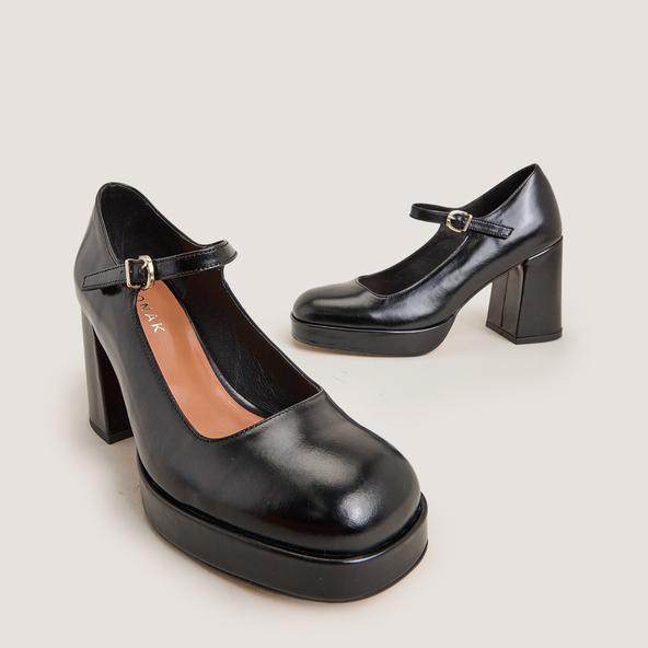 Jonak Platform Mary Jane With Rounded Toe In Black Leather VERITOX