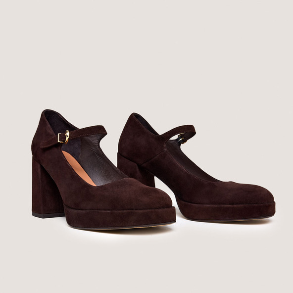 Jonak Platform Mary Jane With Rounded Toe In Brown Velvet VERITOX