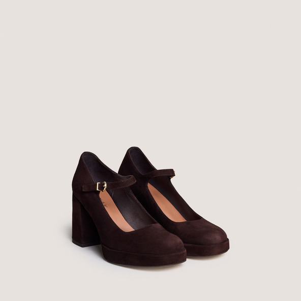 Jonak Platform Mary Jane With Rounded Toe In Brown Velvet VERITOX