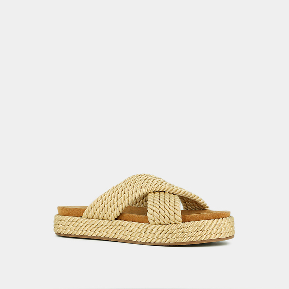 Jonak Platform Mules With Criss-cross Straps In Beige Rope WAELITO