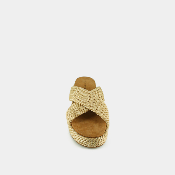 Jonak Platform Mules With Criss-cross Straps In Beige Rope WAELITO