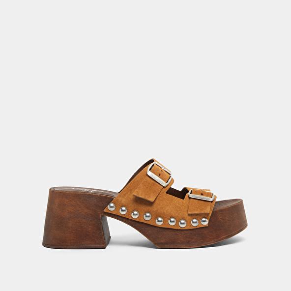 Jonak Platform Mules With Open Toes En Croute Cognac ELLA