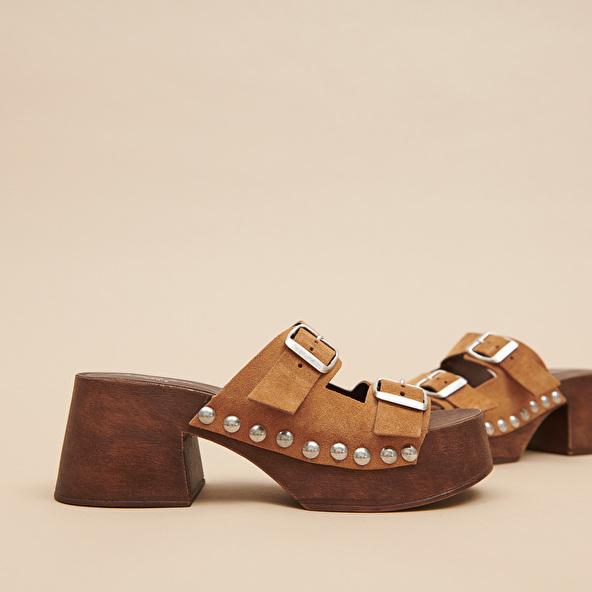 Jonak Platform Mules With Open Toes En Croute Cognac ELLA