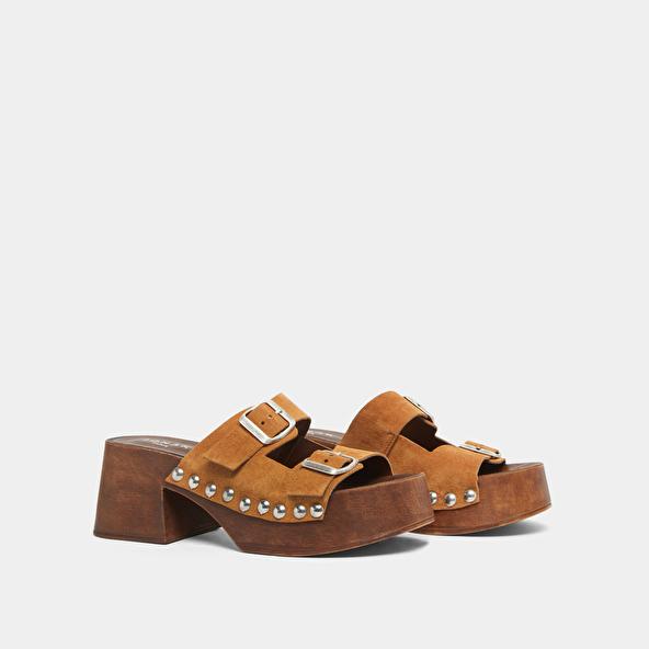 Jonak Platform Mules With Open Toes En Croute Cognac ELLA
