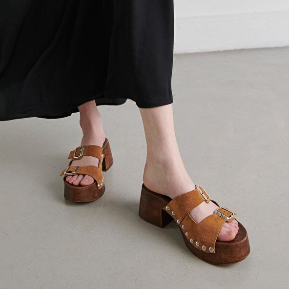 jonak Platform mules with open toes en croute cognac ELLA