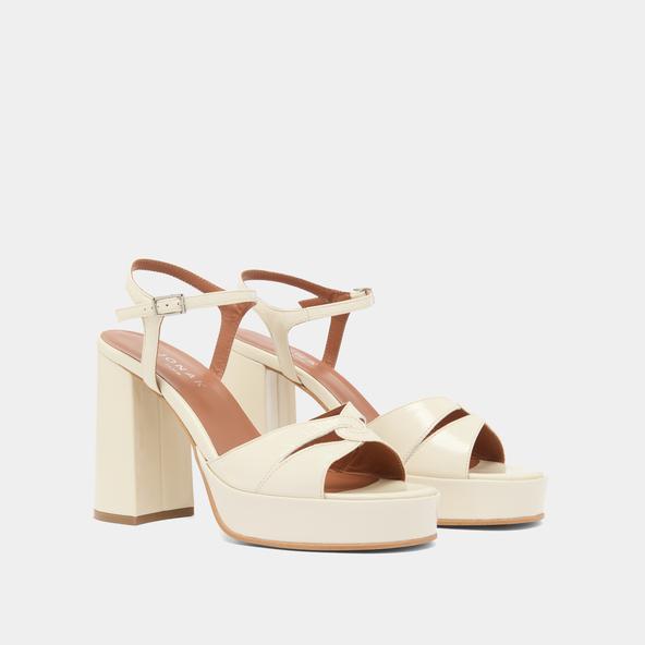 Jonak Platform Sandals And High Heels In Ecru Shiny Leather JUSTINE