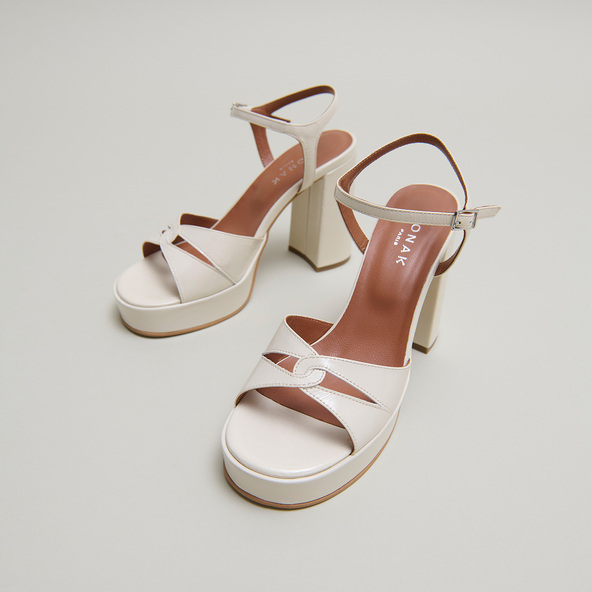 jonak Platform sandals and high heels in ecru shiny leather JUSTINE