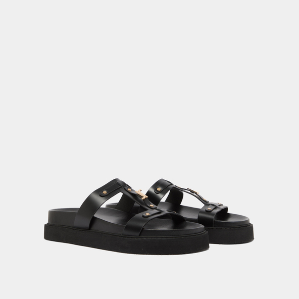 Jonak Platform Sandals In Black Glazed Leather LUANA