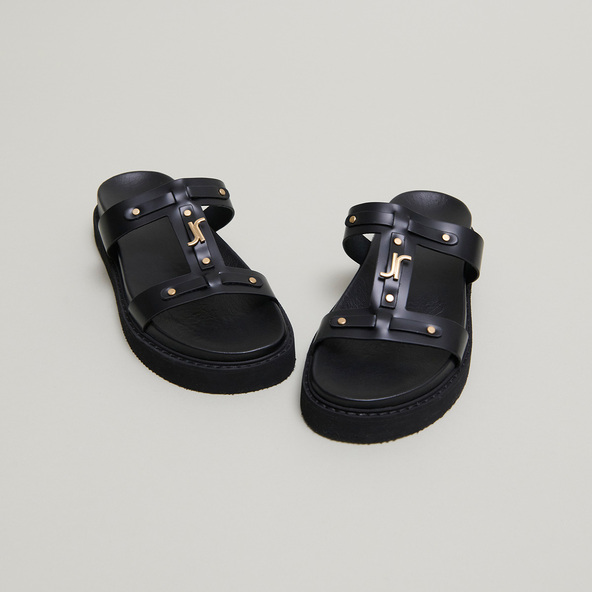 jonak Platform sandals in black glazed leather LUANA