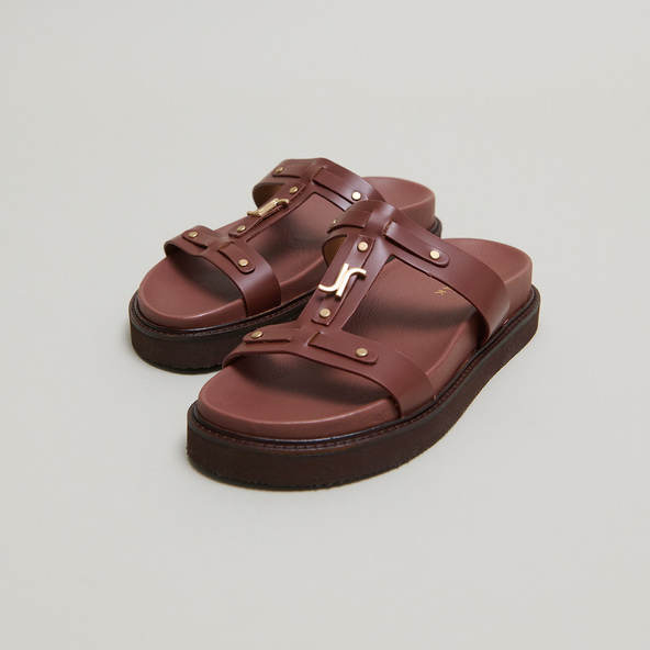Jonak Platform Sandals In Brown Glazed Leather LUANA