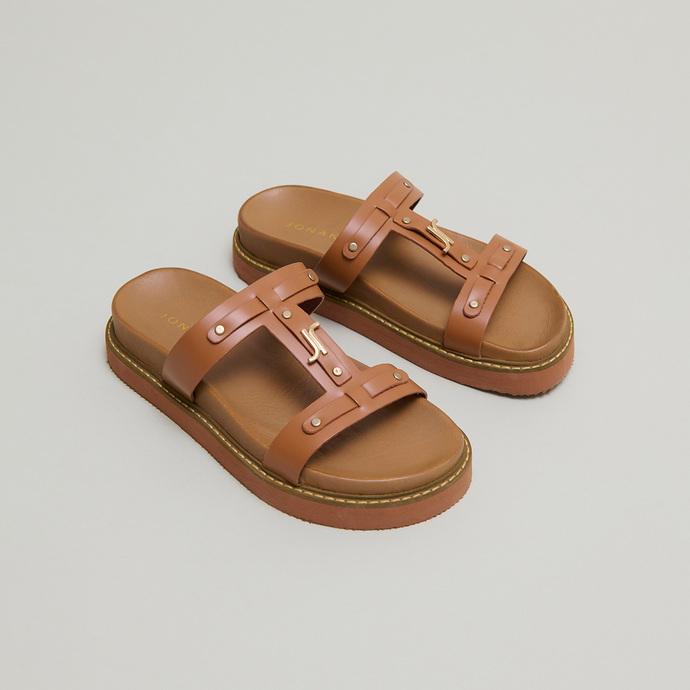 Jonak Platform Sandals In Cognac Glazed Leather LUANA