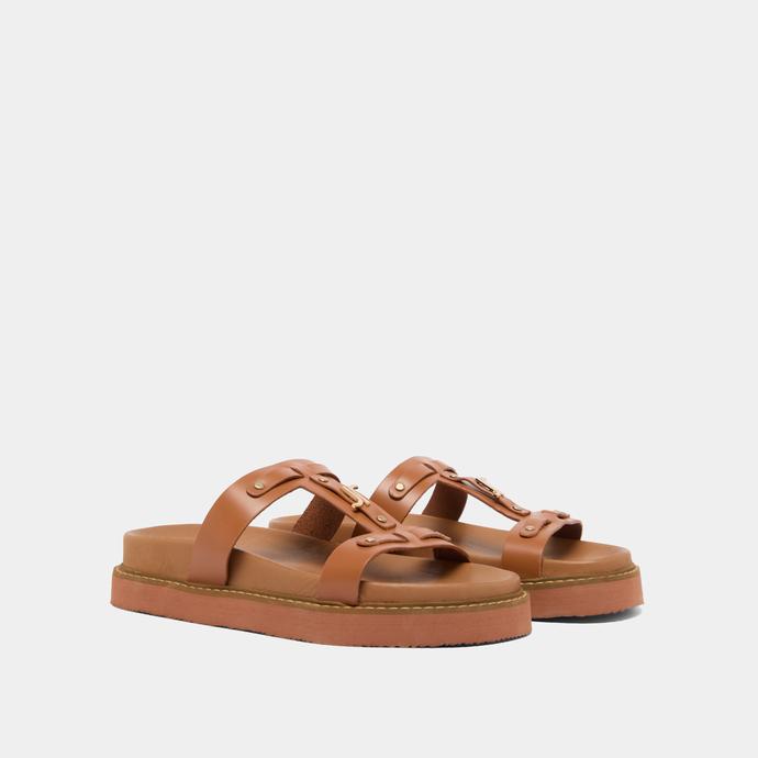 Jonak Platform Sandals In Cognac Glazed Leather LUANA