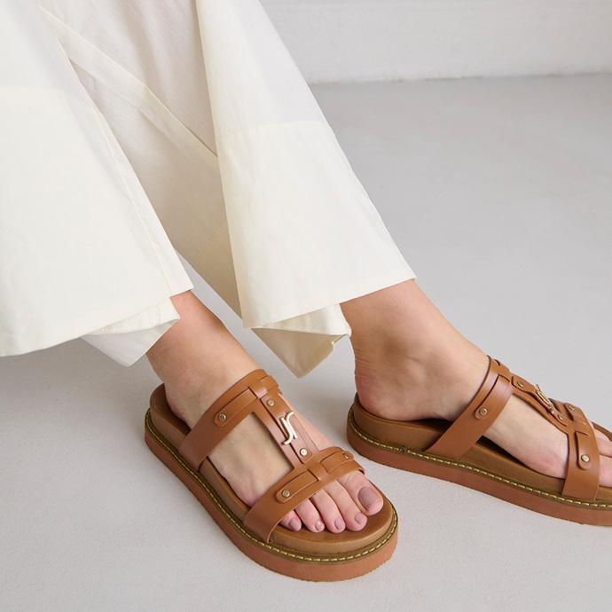 jonak Platform sandals in cognac glazed leather LUANA