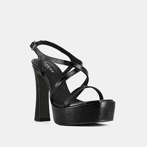 Jonak Platform Sandals With Crossed Straps In Black Pleated Leather BOECIA