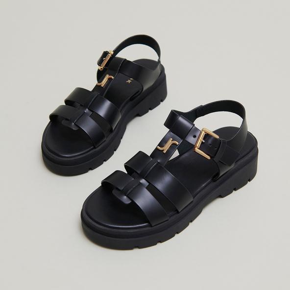 Jonak Platform Sandals With Monogram In Black Leather LONDRES
