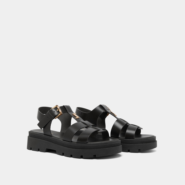 Jonak Platform Sandals With Monogram In Black Leather LONDRES