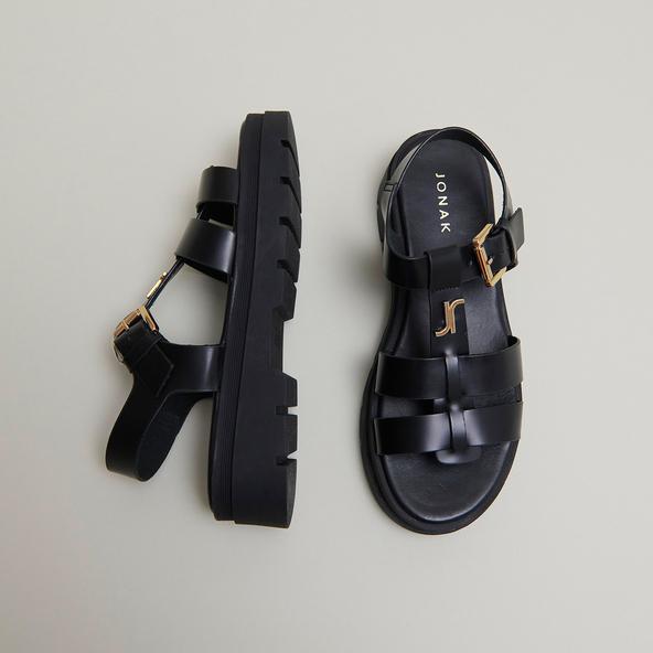 jonak Platform sandals with monogram in black leather LONDRES