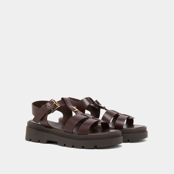 Jonak Platform Sandals With Monogram In Brown Leather LONDRES